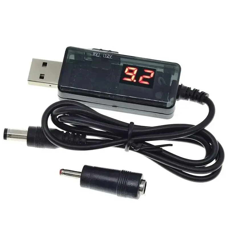 Кабель USB для підвищення напруги на 9 V/12 V DC постійного струму з перемикачем для роутера/світла від повербанка Чорний - фото 1