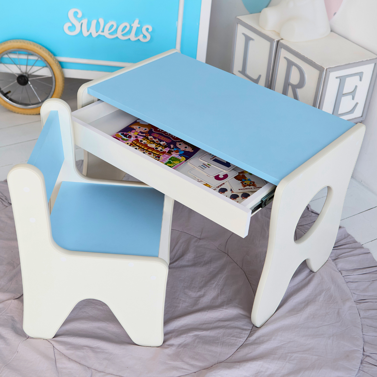 Стільчик для дитячої кімнати 55х37х33 см Білий з блакитним - фото 3 Стільчик для дитячої кімнати 55х37х33 см Білий з блакитним - фото 3