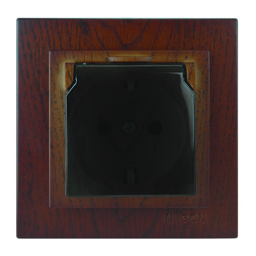 Розетка одинарна із заземленням та кришкою Nilson Touran Горіх (00000012267)