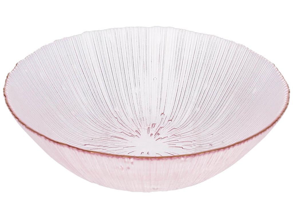 Салатник скляний Fleur 24,5х7 см Рожевий із золотим обідком (BDI-992-182)