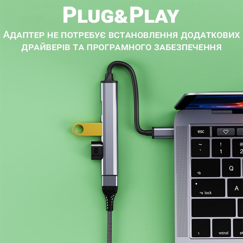 Концентратор/разветвитель для ноутбука на 4 порта USB Type-C хаб Addap UH-05C USB - фото 7