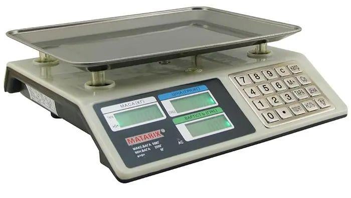Торговые весы Matarix MX-414 S MB до 50 кг 220В со счетчиком цены/подсветкой и аккумулятором пластиковые Белый (opt-15013)