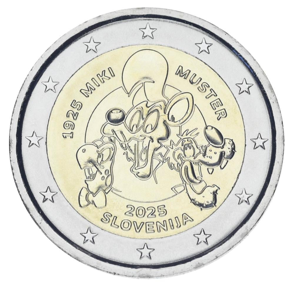 Колекційна монета Словенія 2 євро 2025 Біметал UNC 100 років від дня народження Мікі Мустера (М24094)
