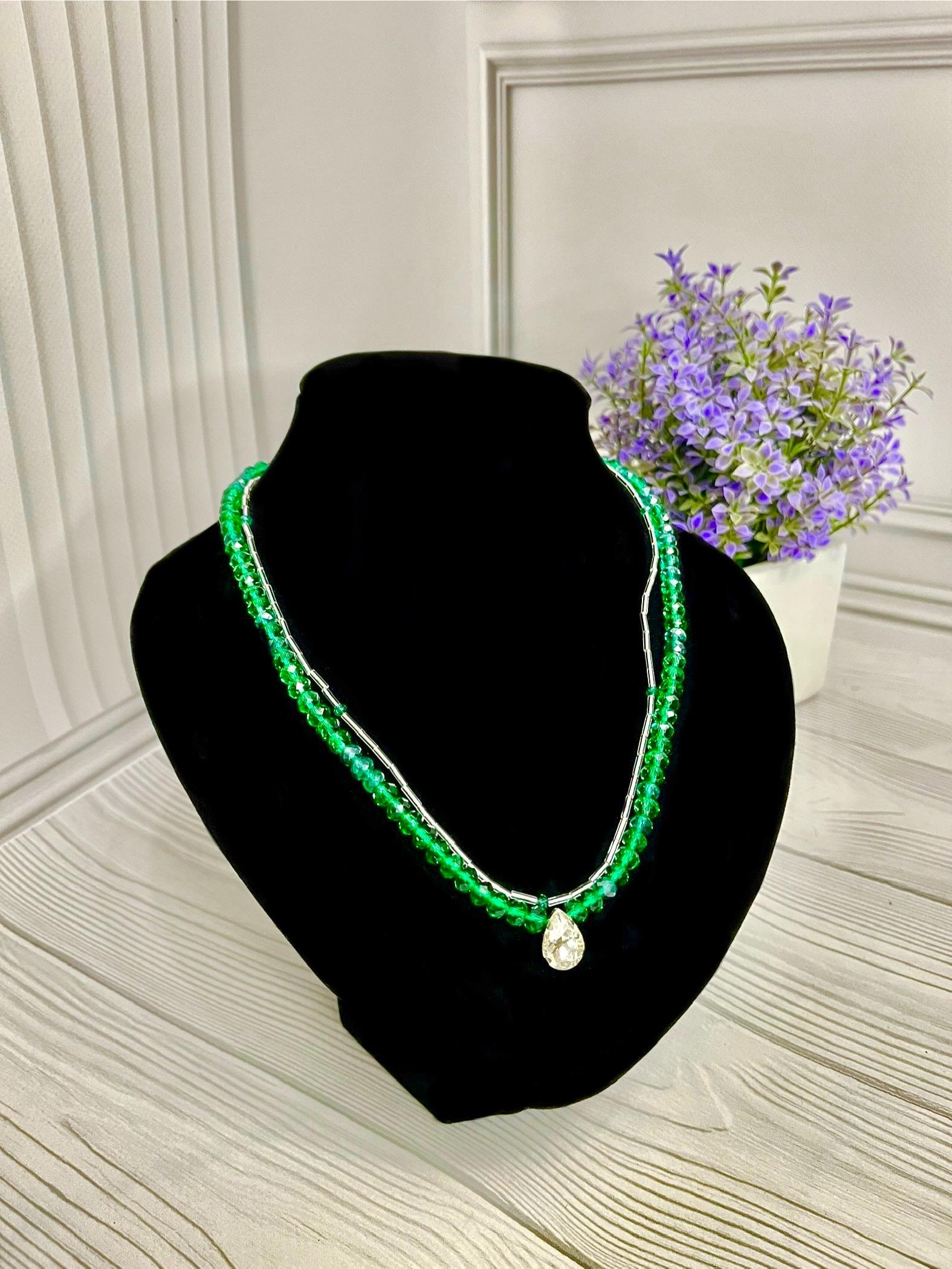 Кольє з кришталевих намистин Green Therapy (J10003)