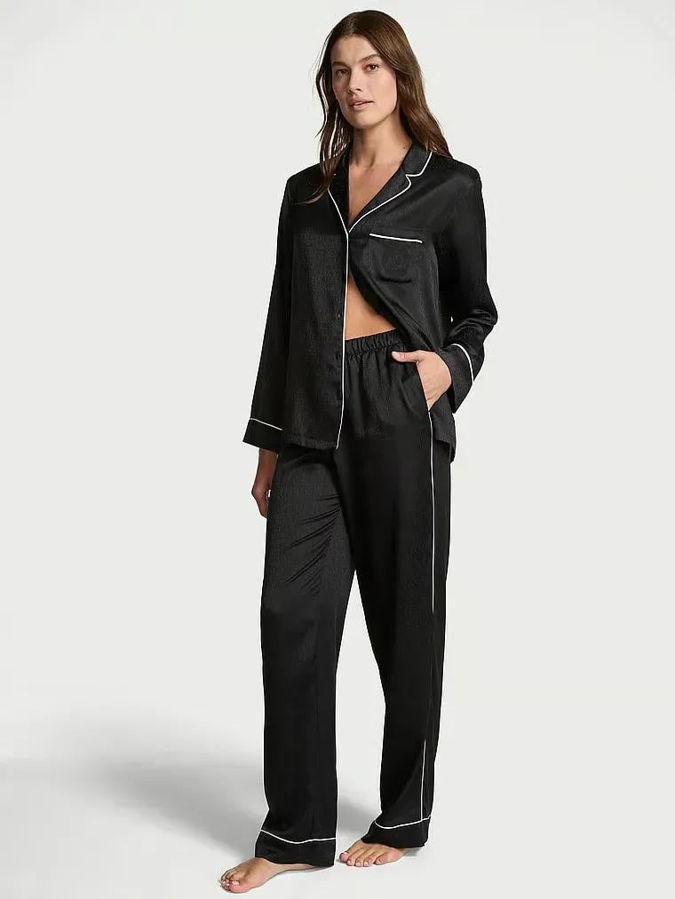 Пижама сатиновая Victoria's Secret Satin Long Pajama Set Regular S Черный (27111646) Пижама сатиновая Victoria's Secret Satin Long Pajama Set Regular S Черный (27111646)