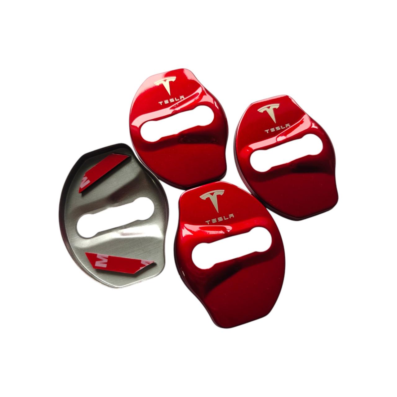 Накладки на дверной замок с логотипом Tesla 4 шт. Красный (2403963158)
