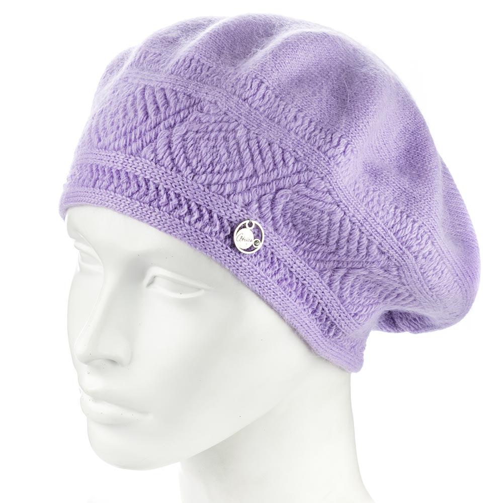 Берет жіночий ангоровий подвійний Atrics WH912 з візерунком Лавандовий