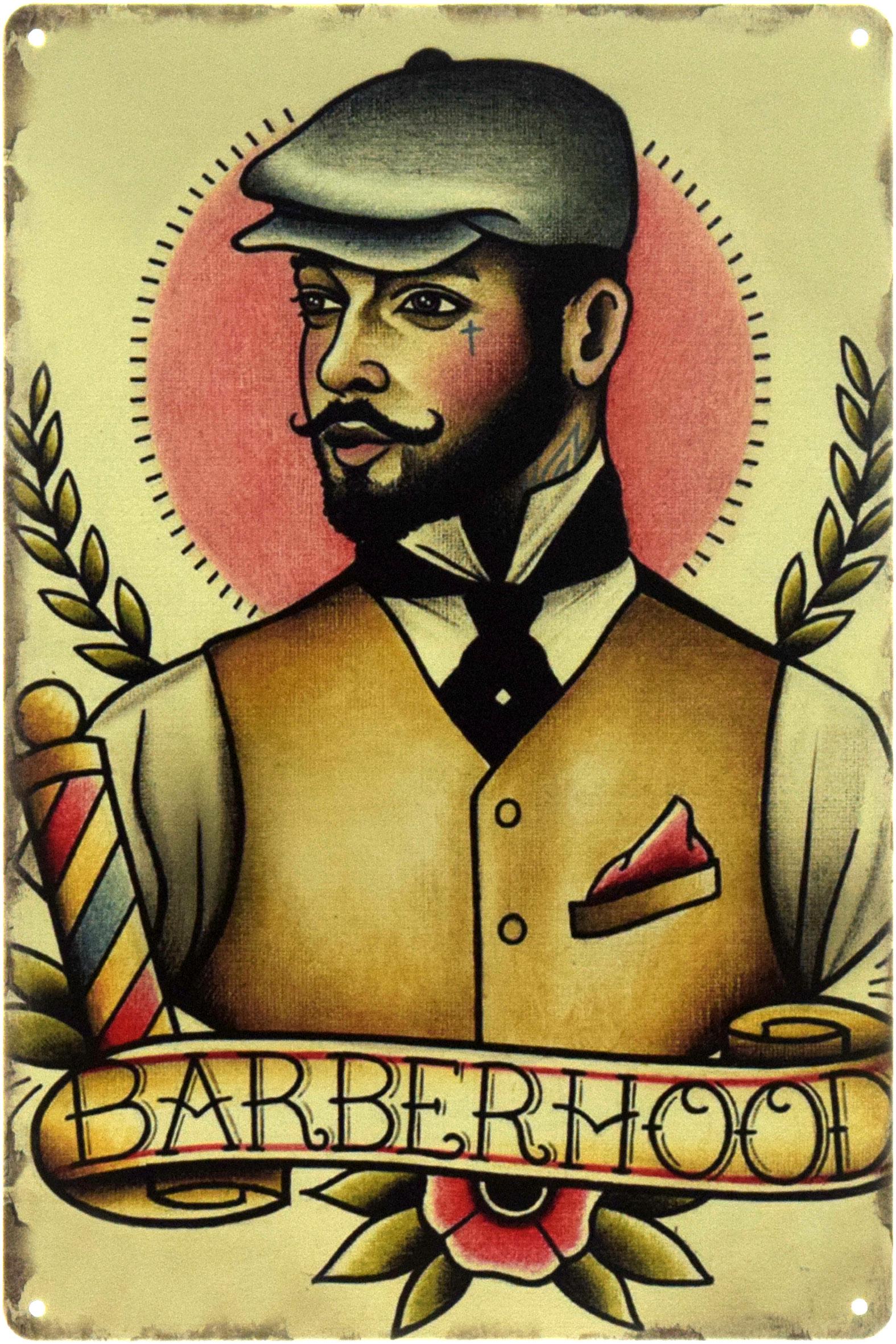 Табличка металлическая "Barber Shop Barberhood" 20x30 см (ms-104538)