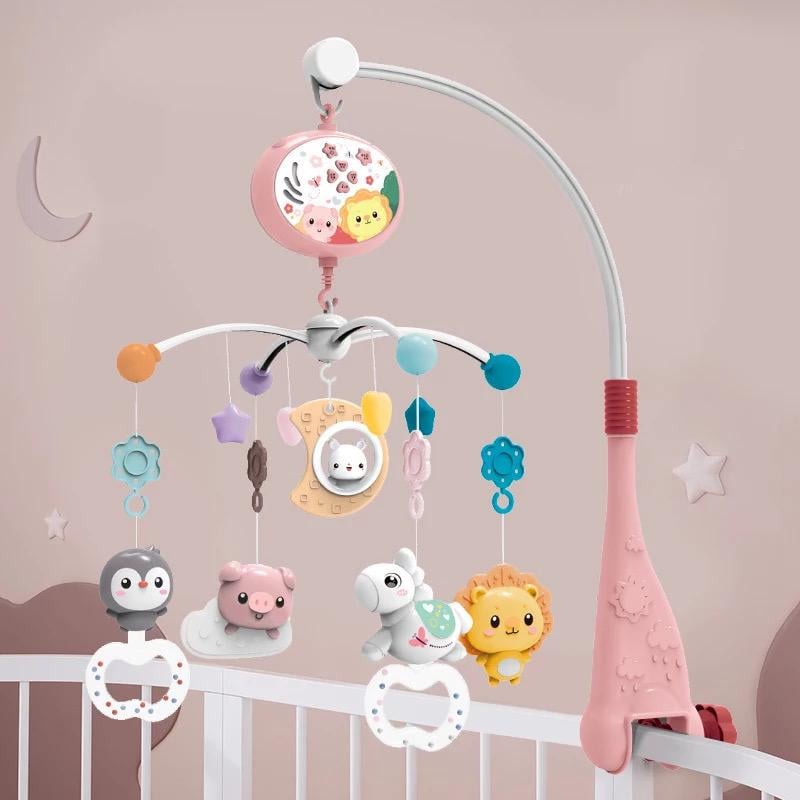 Мобиль музыкальный на кроватку Baby Bell Animals 3в1 с ночником/проектором и пультом управления Розовый - фото 2