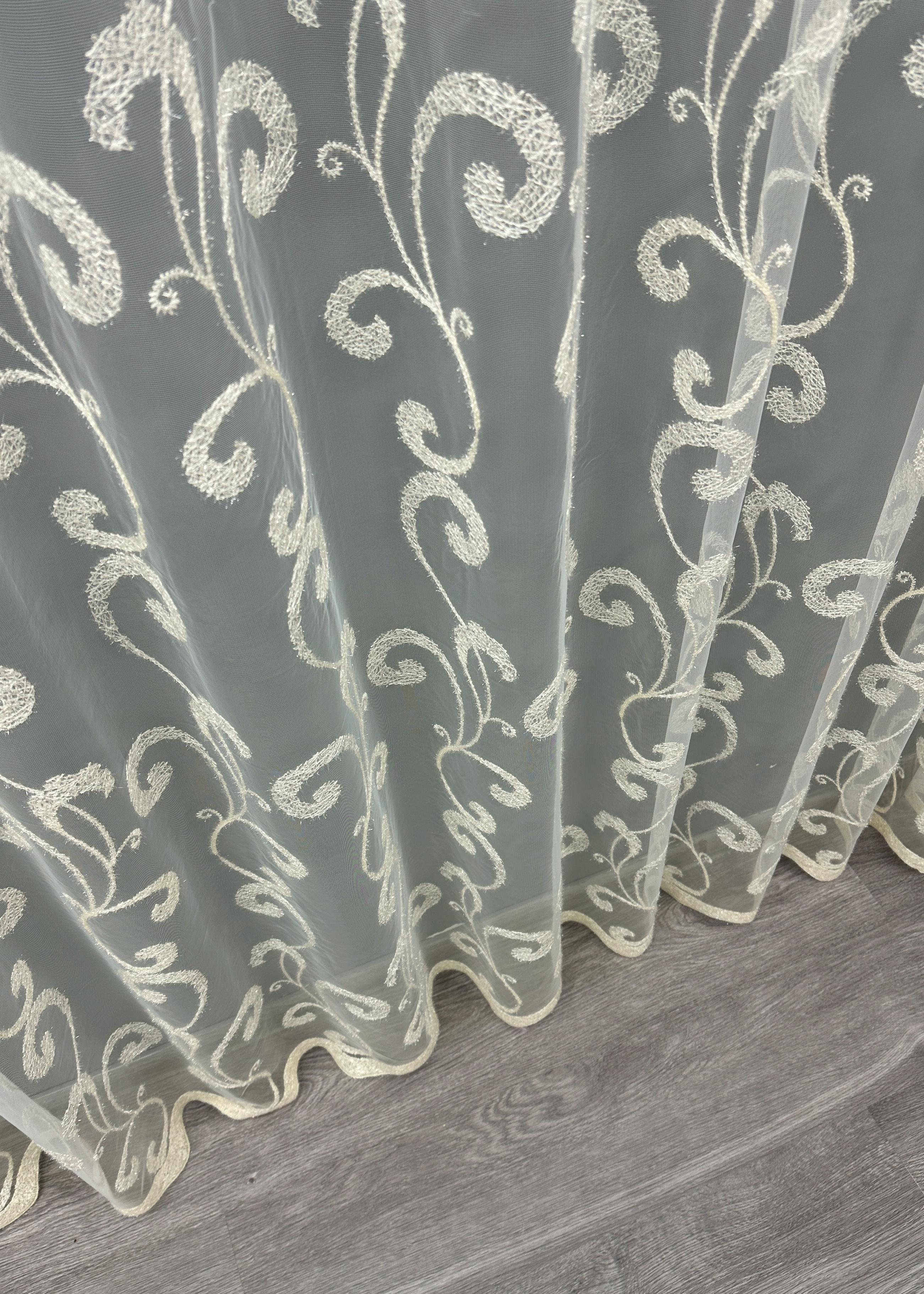 Тюль VR-Textil 1684т Фатін з вишивкою та люрексом 300х270 см Молочний (42-0727) - фото 9 Тюль VR-Textil 1684т Фатін з вишивкою та люрексом 300х270 см Молочний (42-0727) - фото 9