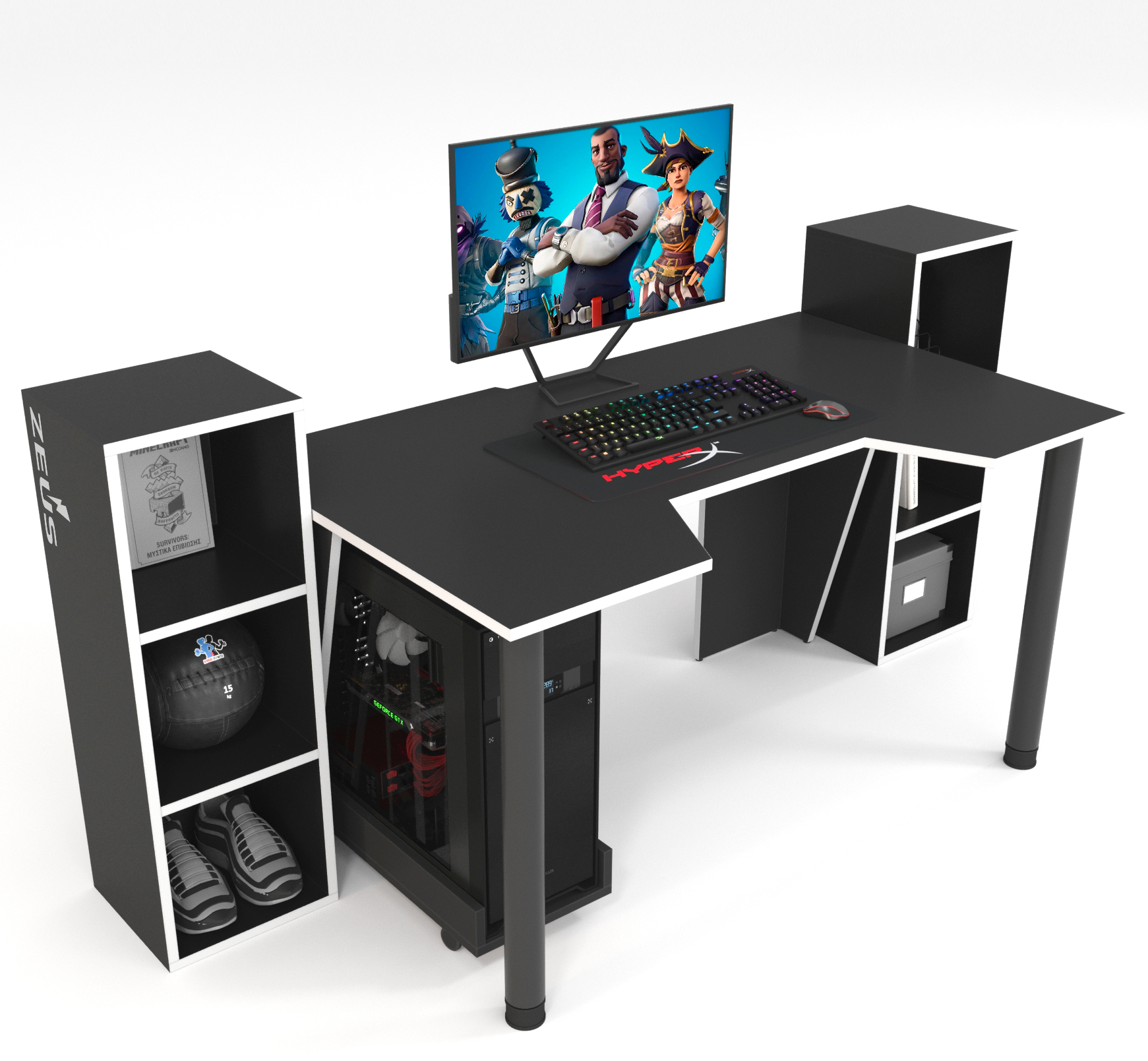 Компьютерный стол Zeus-Game GAMER-5 Черный/Белый (659e7e6a4570a12ec74b87ad)