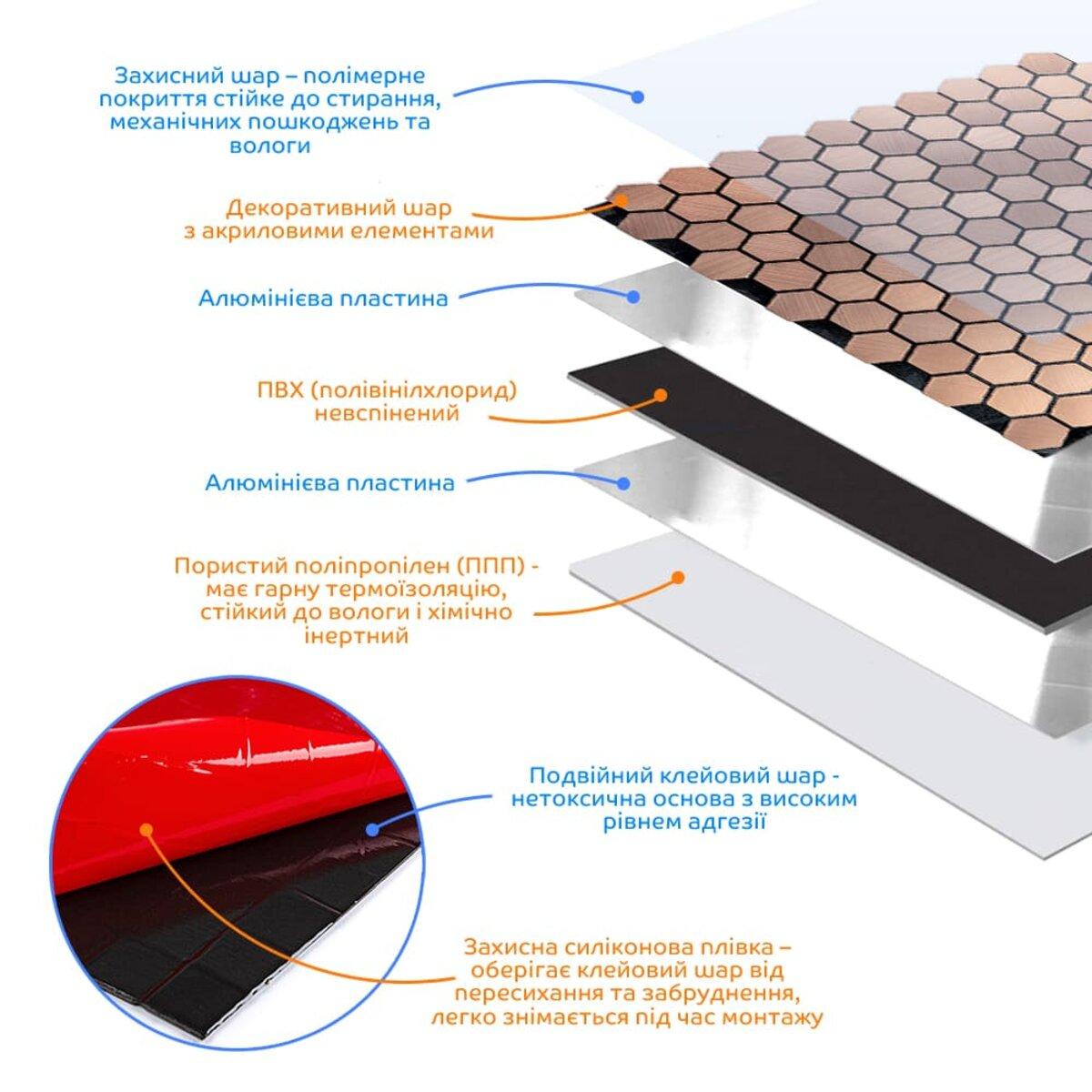 Плитка алюмінієва самоклеюча 300х300х3 мм Золоті соти (SW-00001924) - фото 2