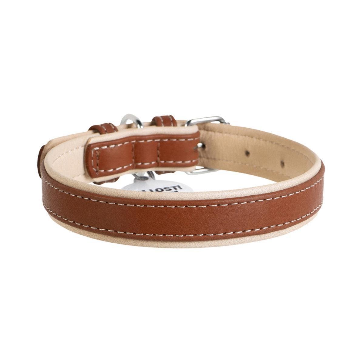 Нашийник для собак шкіряний Waudog Soft з QR паспортом 35 мм х 57-71 см Коричневий (7217 Col)