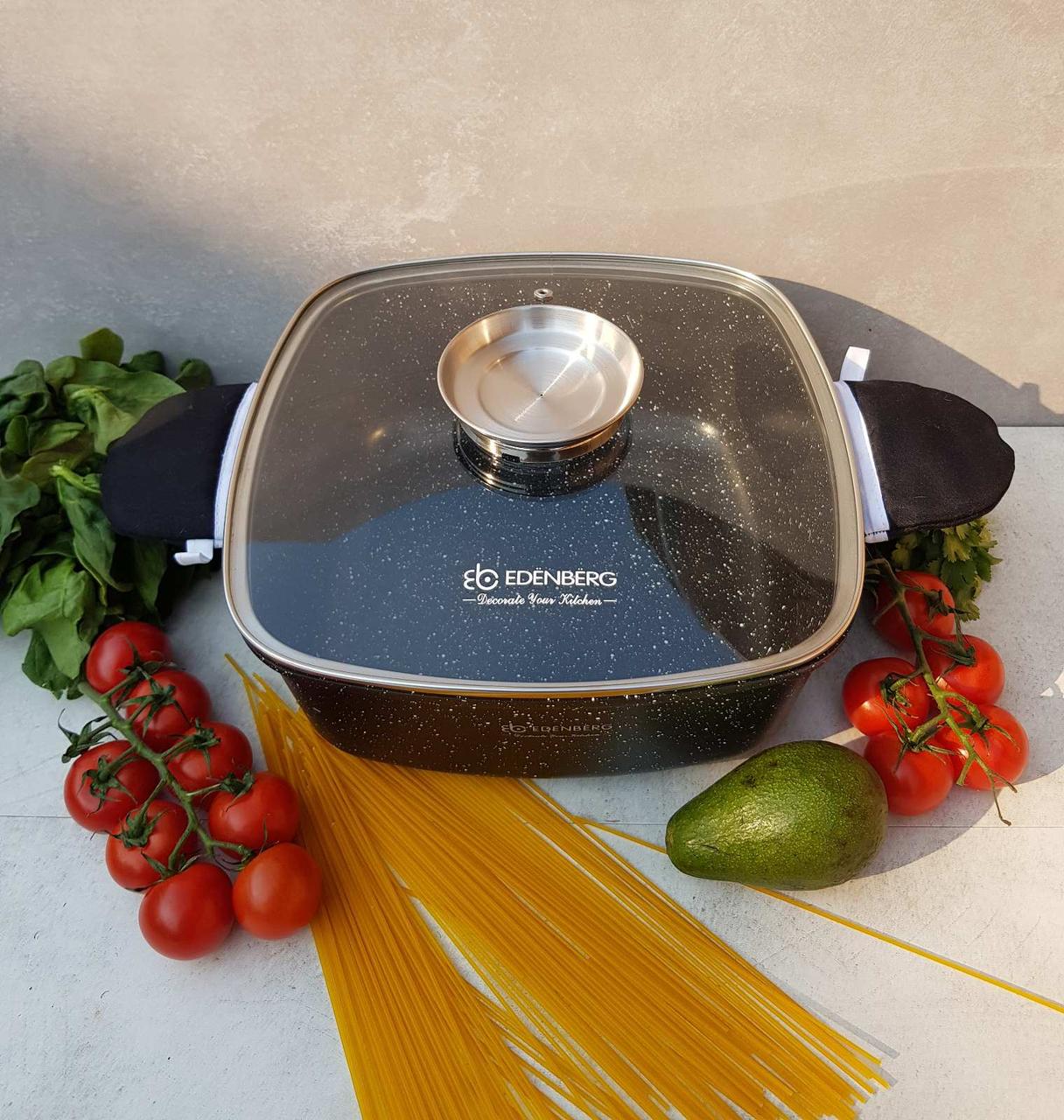 Каструля-казан квадратна Edenberg 6,5 л 28 см з мармуровим покриттям та кришкою з дозатором олії (EB-8115) - фото 2 Каструля-казан квадратна Edenberg 6,5 л 28 см з мармуровим покриттям та кришкою з дозатором олії (EB-8115) - фото 2