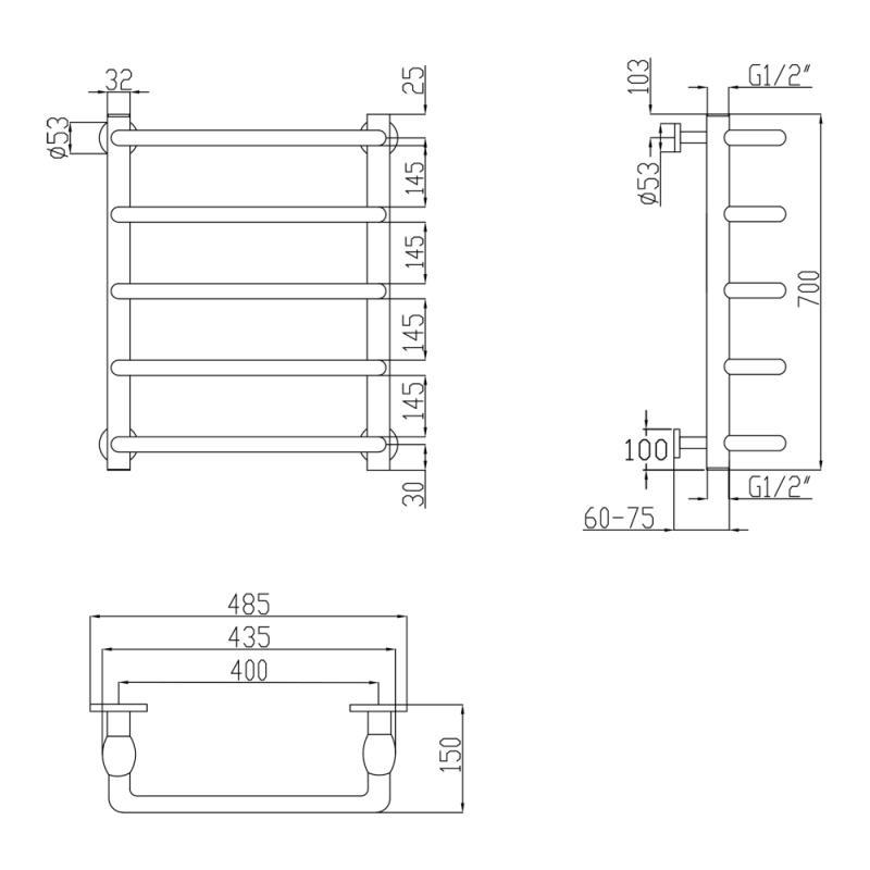 Сушарка для рушників водяна Lidz Standard (CRM) D32/20х1/2" 400x700 P5 (11795) - фото 2