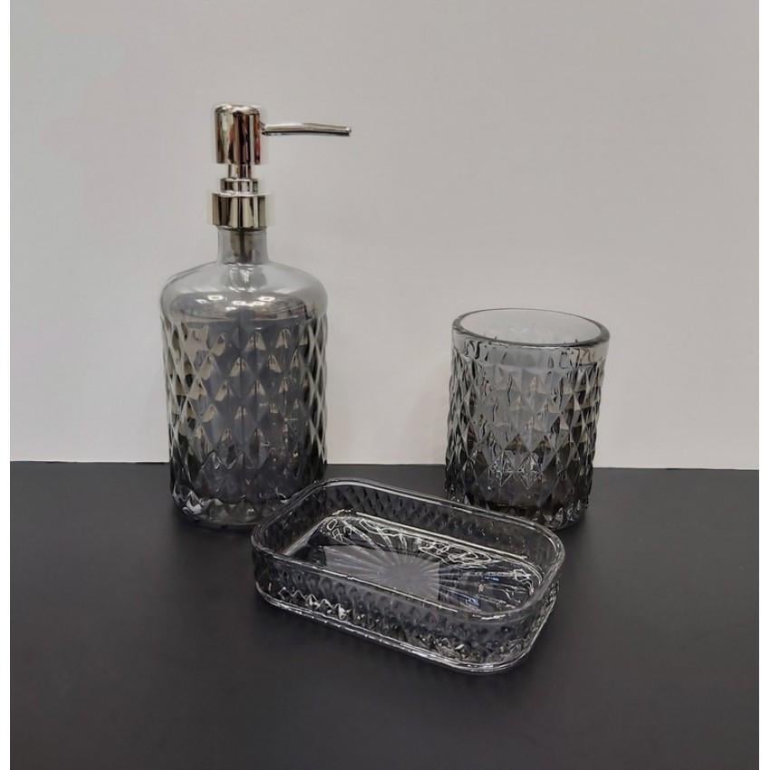 Набір аксесуарів для ванної кімнати S&T 888-157 Аргайл графіт скляний (2642721754)