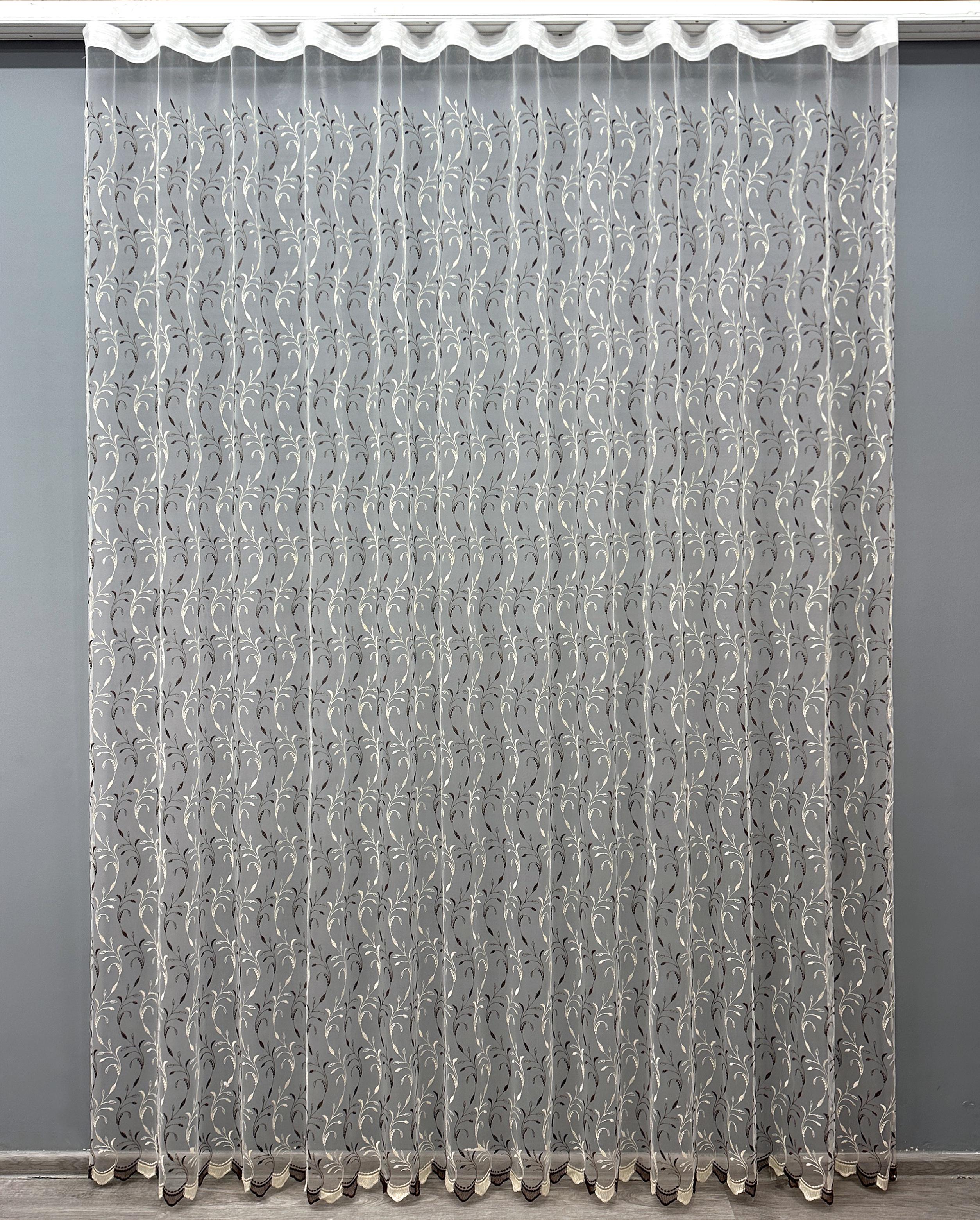 Тюль VR-Textil 1647т Фатин с вышивкой и люрексом 300х270 см Молочный/Венге (42-0664)