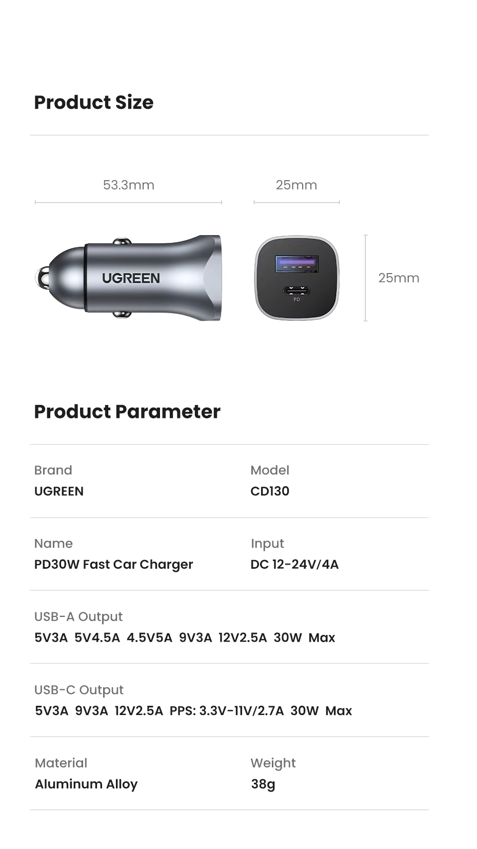 Зарядное устройство для автомобильного UGREEN CD130 30W PD3.0 QC4.0 (2000141) - фото 10