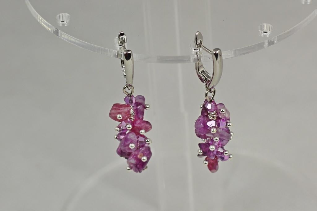 Серьги подвески Гроно Агат Ботсвана 3,8 см Серебристый (29506265)