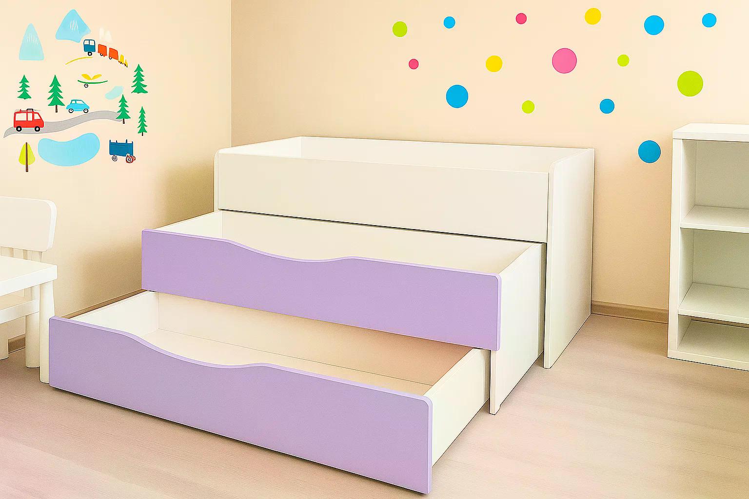 Кровать 3-ярусная DS-21 для дошкольных учебных заведений Белый с лавандовым