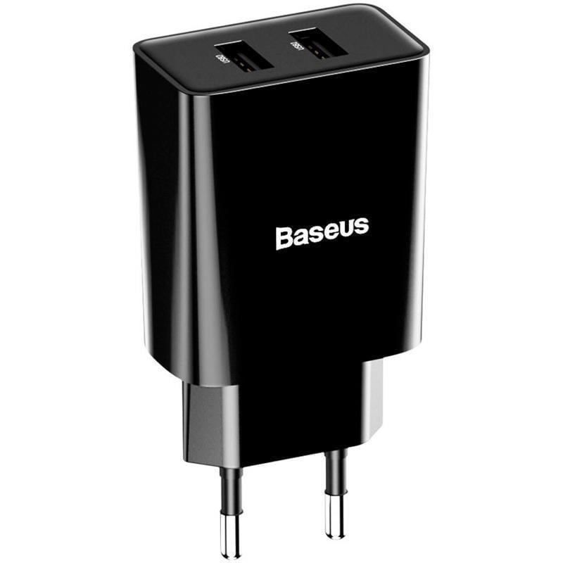 Мережевий зарядний пристрій Baseus Speed Mini 2USB 2,1A з кабелем Lightning Black (TZCCFS-R01)