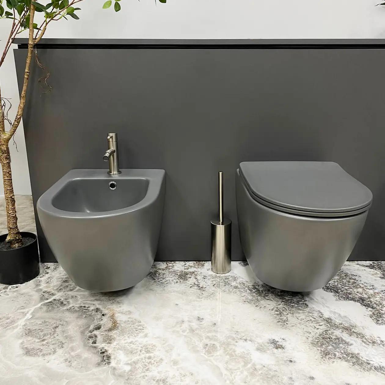 Унітаз підвісний VBI Vulcano безобідковий 490x360 мм Сірий матовий (RM-VBI-020410) - фото 4