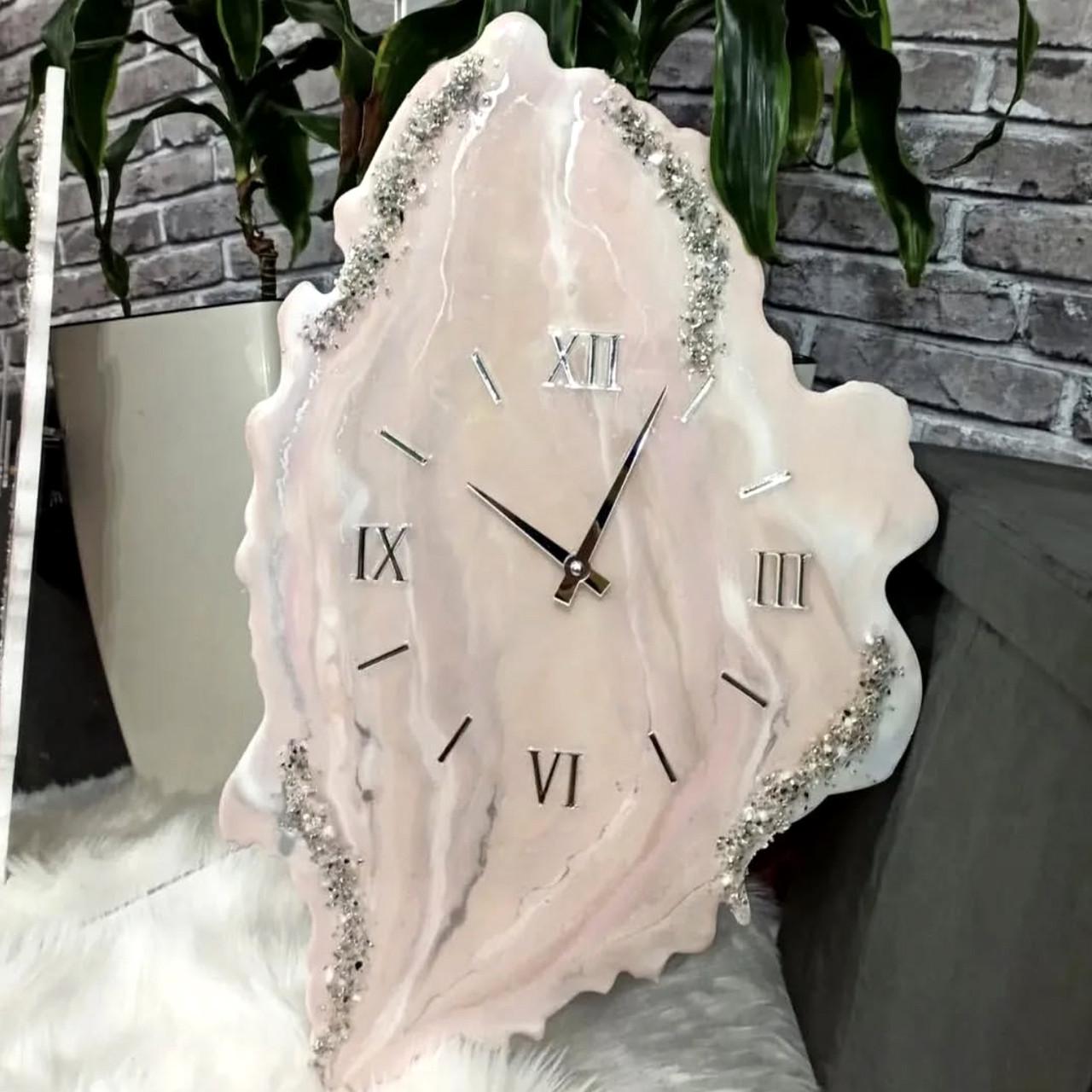 Часы настенные фигурные из эпоксидной смолы Срез камня 80х70 см