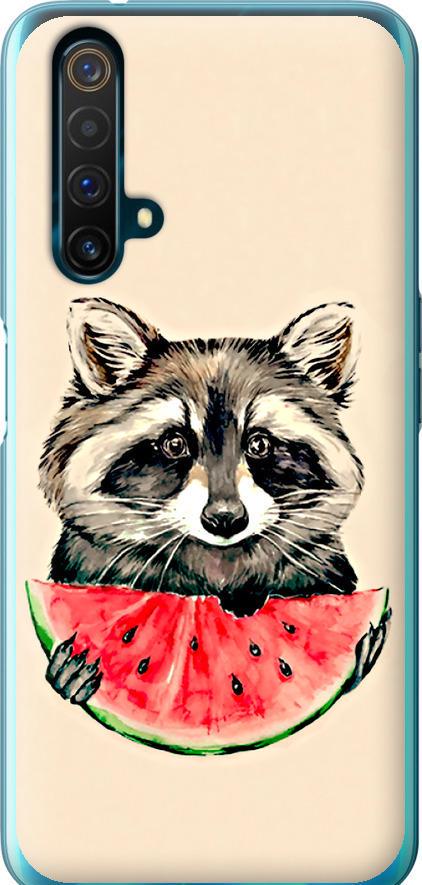 Чехол на Realme X50 Енотик с арбузом (4605u-1894-42517)