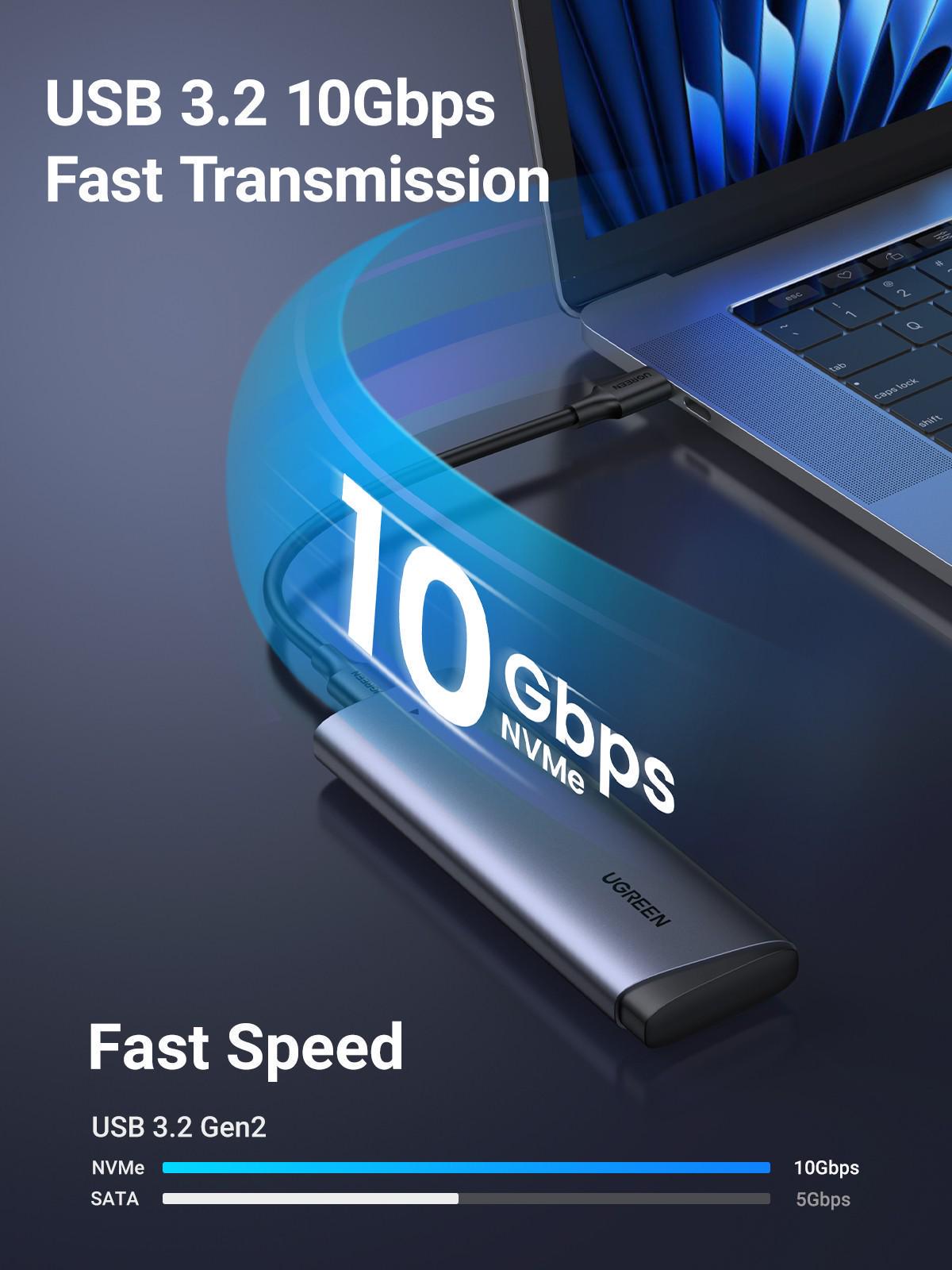 Зовнішній корупус UGREEN для SSD M.2 NVMe/SATA 10 Гбіт/с USB 3.2 Gen 2 UASP TRIM до 8 ТБ Сірий (15813) - фото 14
