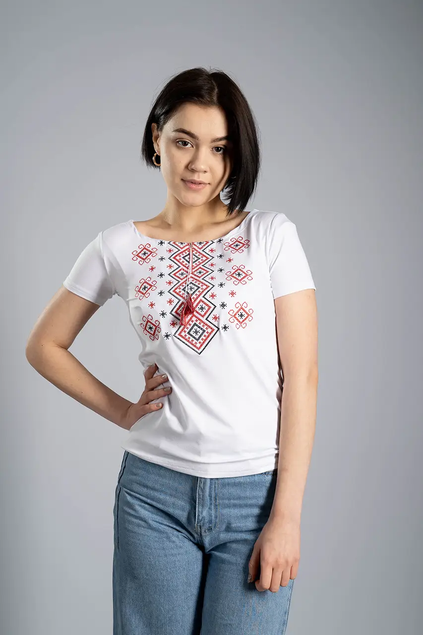 Футболка-вышиванка женская трикотажная XL Белый (ж-18-XL) - фото 2 Футболка-вышиванка женская трикотажная XL Белый (ж-18-XL) - фото 2