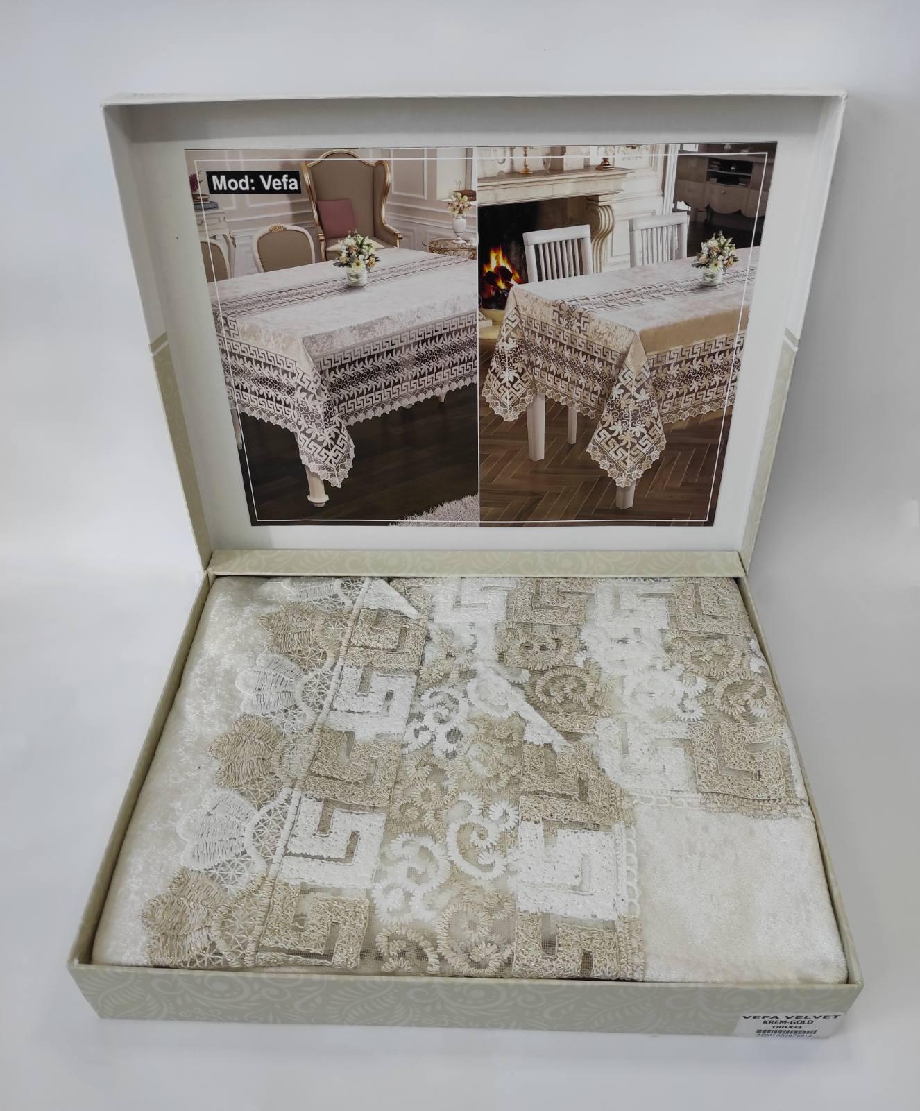 Скатерть велюровая Acme Tekstil 180 круг Vefa Krem/Gold (CN7845)