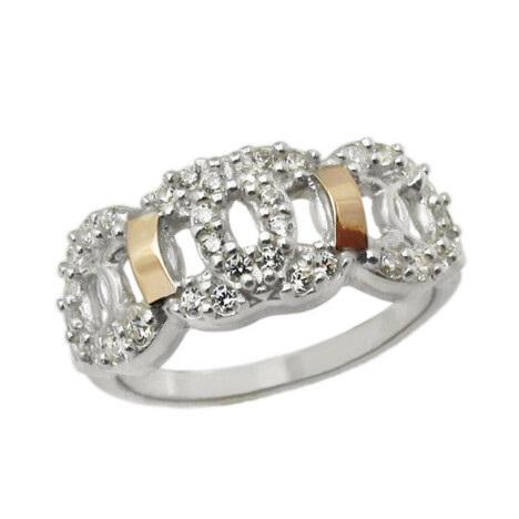 Женское серебряное кольцо с золотыми пластинами Олимпия 17,5 (043к-4)