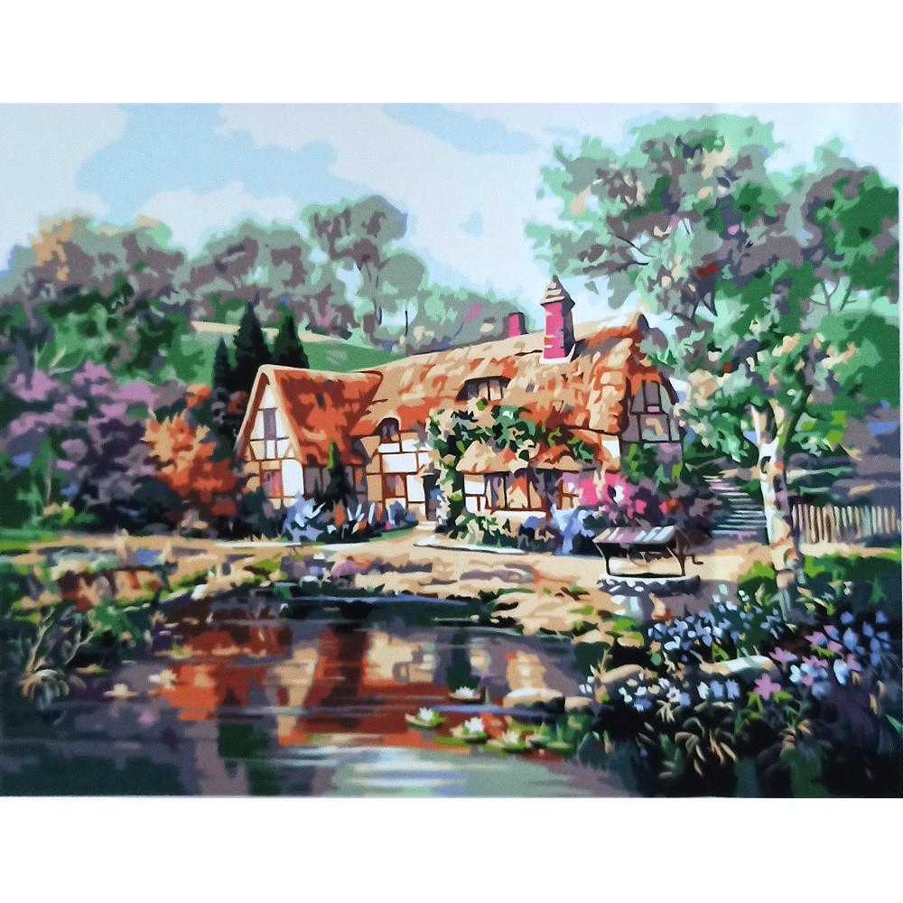 Картина за номерами Strateg Преміум Хатинка біля води 40х50 см (GS016)