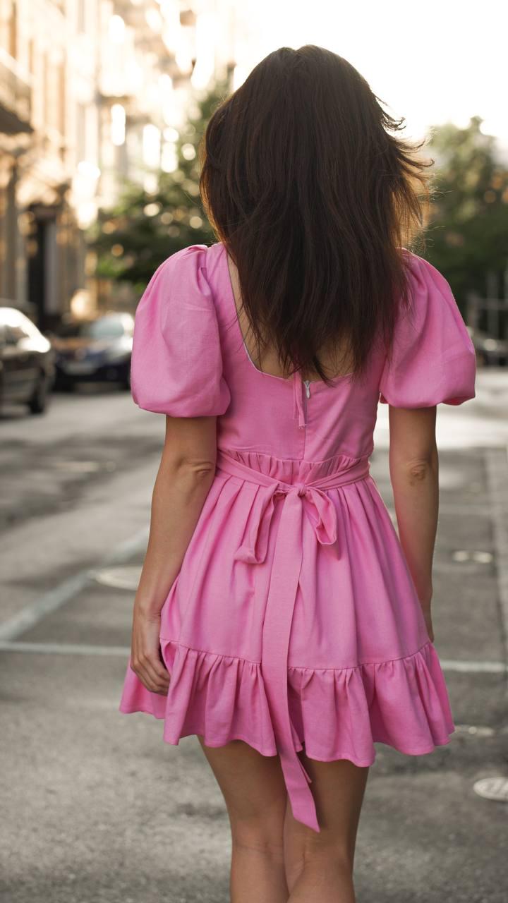 Платье льняное мини с поясом и бантом XS (11675059) - фото 2