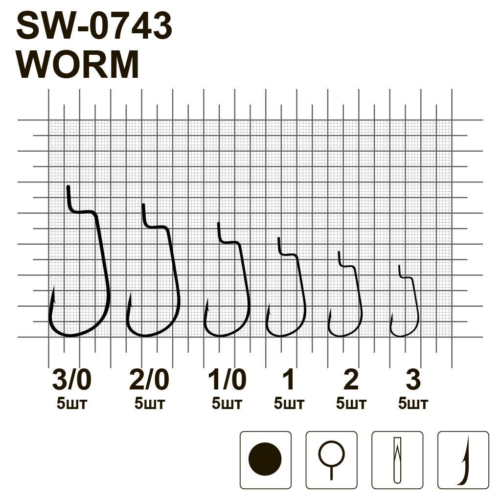 Крючки офсетные MiniMax Worm SW-0743 №1 5 шт. - фото 3