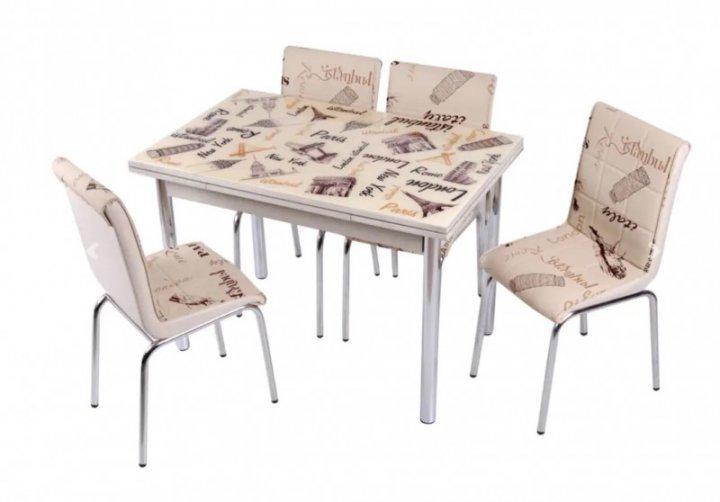 Комплект обідніх меблів Krem Paris стіл ДСП/гаряче скло/4 стільці