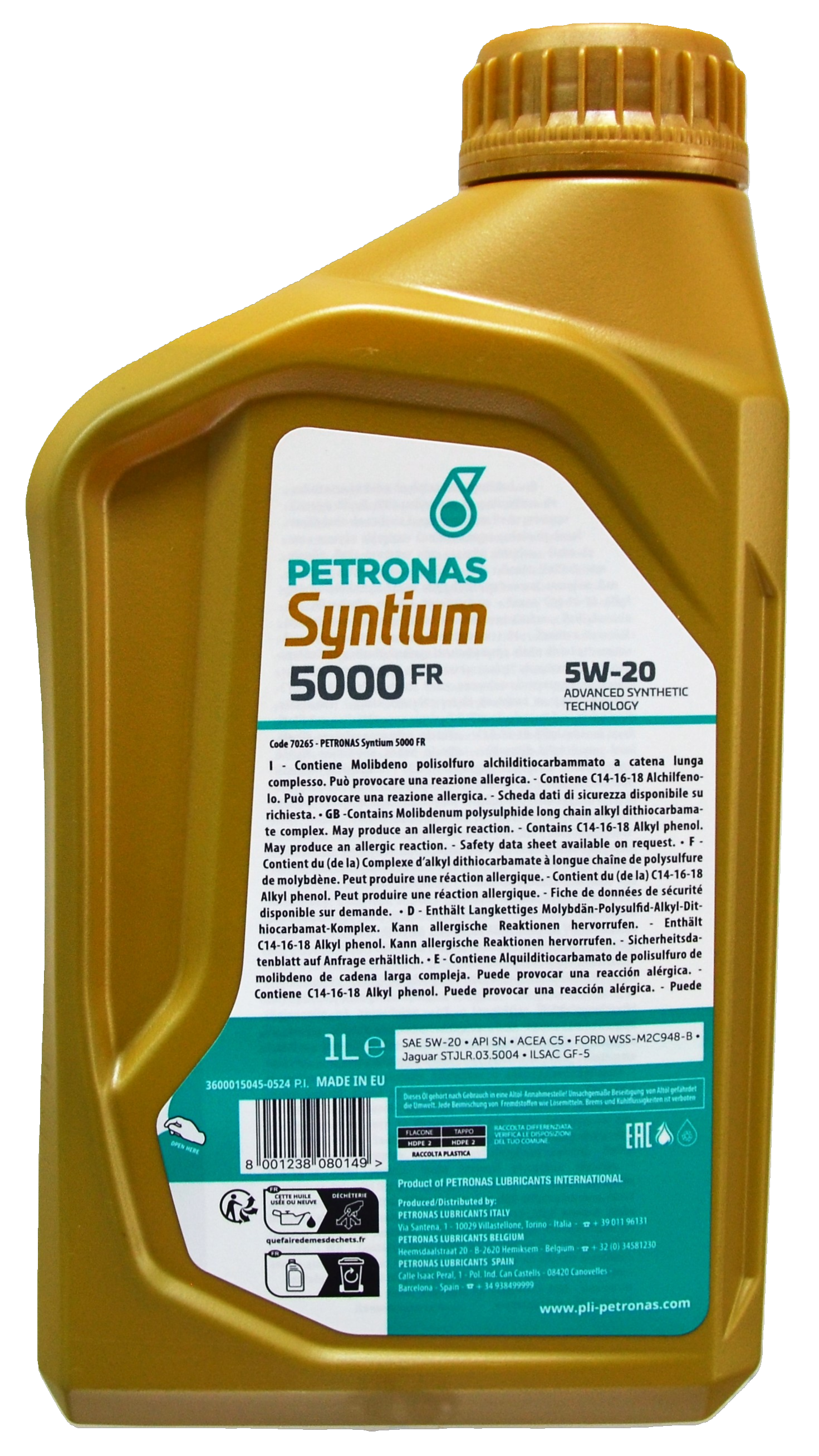 Моторное масло PETRONAS LUBRICANTS Syntium 5000 FR 5W-20 1 л (2422462848) - фото 3 Моторное масло PETRONAS LUBRICANTS Syntium 5000 FR 5W-20 1 л (2422462848) - фото 3