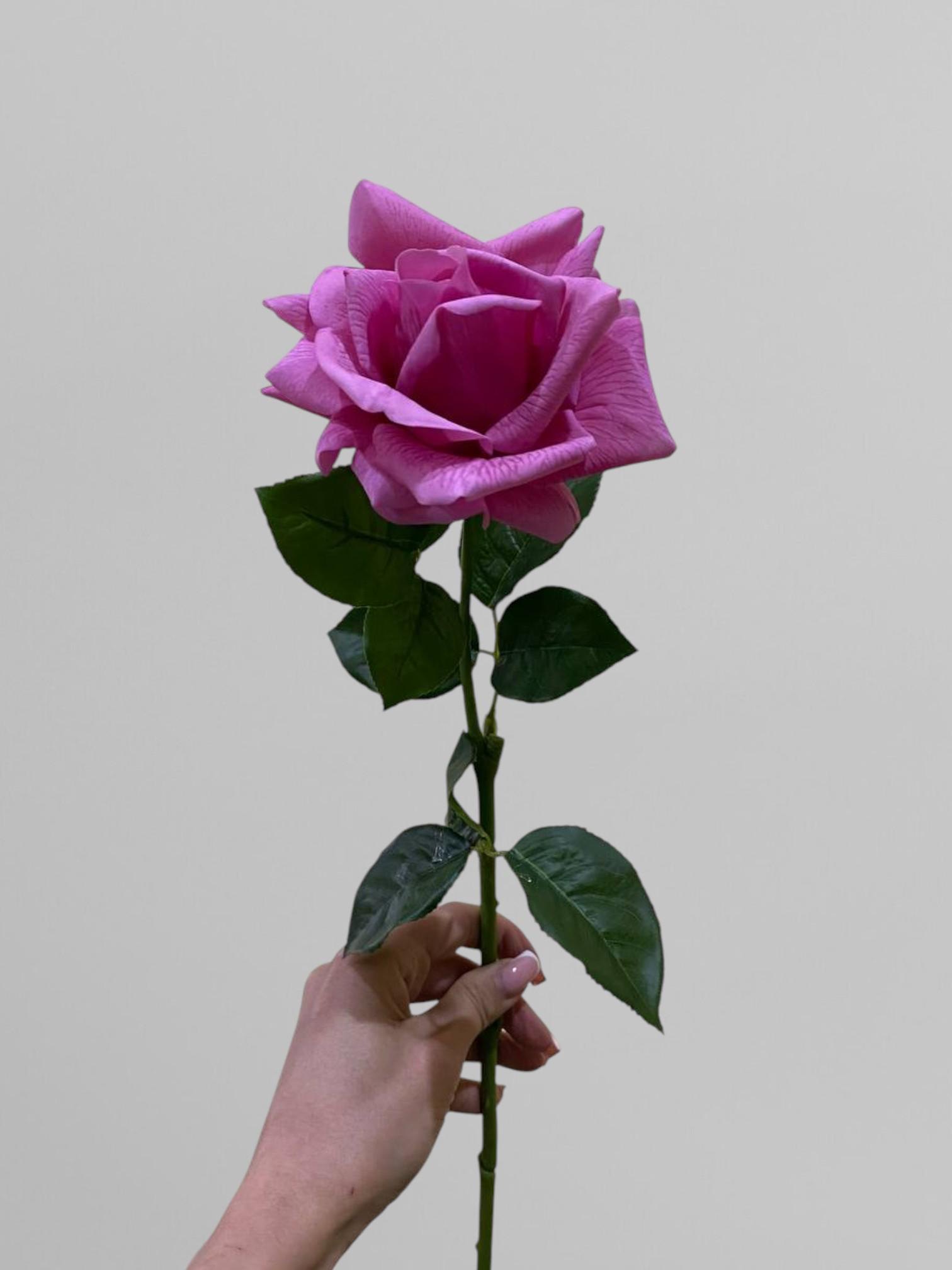 Искусственный цветок роза Real Touch реалистичный на стебле 1 соцветие 64 см Розовый (К02093) - фото 2