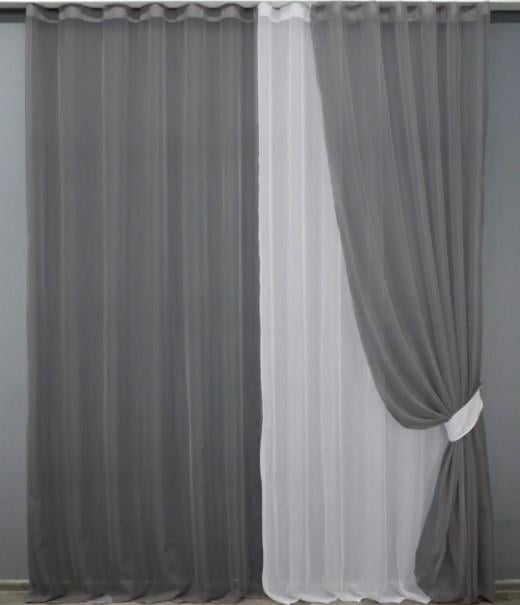 Комплект штор из шифона 1,5x2,5 м 3 шт. Графитовый/Белый (011дк)
