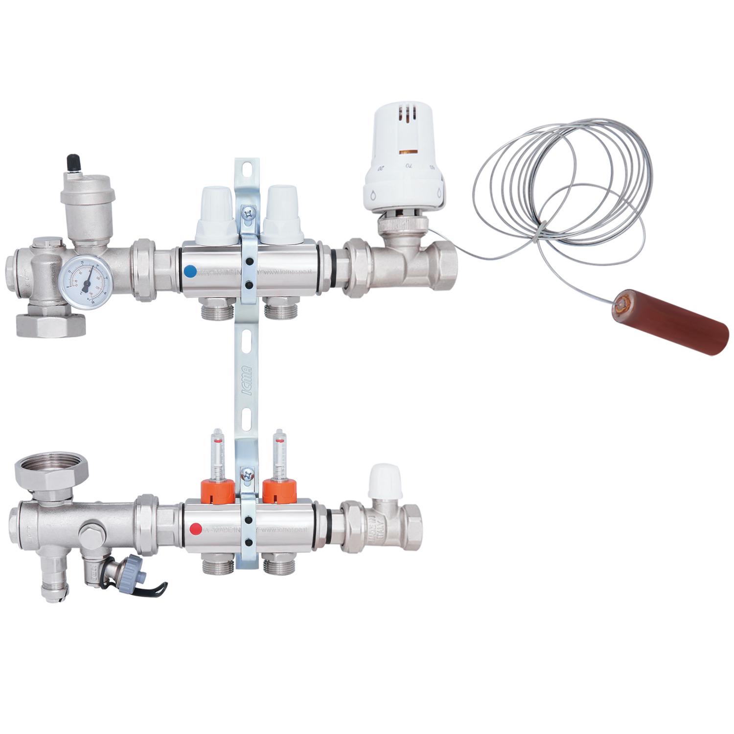 Коллектор для теплого пола ICMA A3K013APG06 2 контура с расходомерами 3/4"/3/4" (78994)