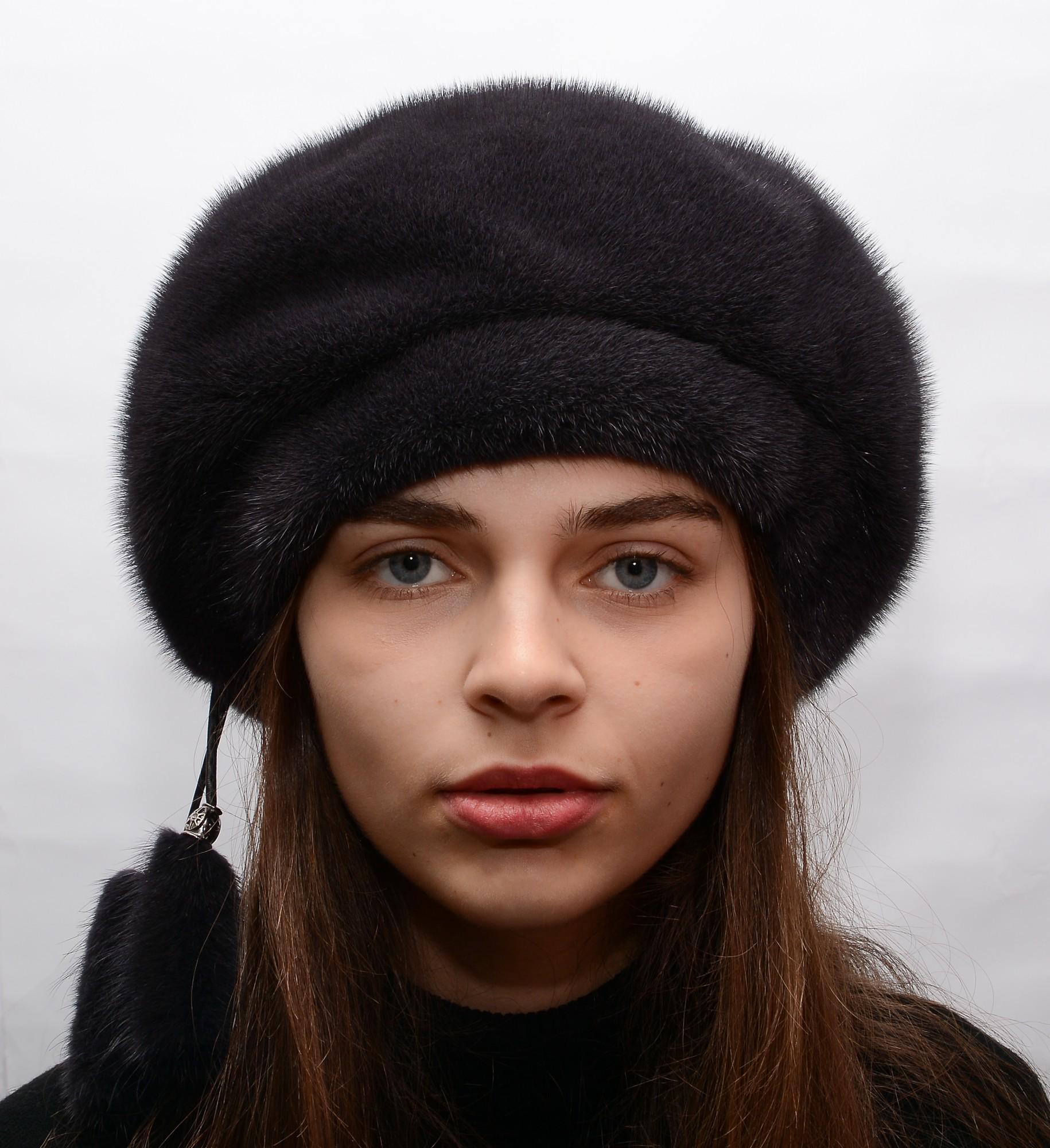 Берет женский Меховой стиль фалды из натурального меха норки XL-XXL Темный ирис (020/C)