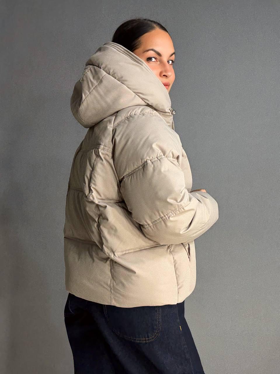 Куртка женская HAIZIYUAN 8589 средней длины с капюшоном XL Бежевый (4809) - фото 6