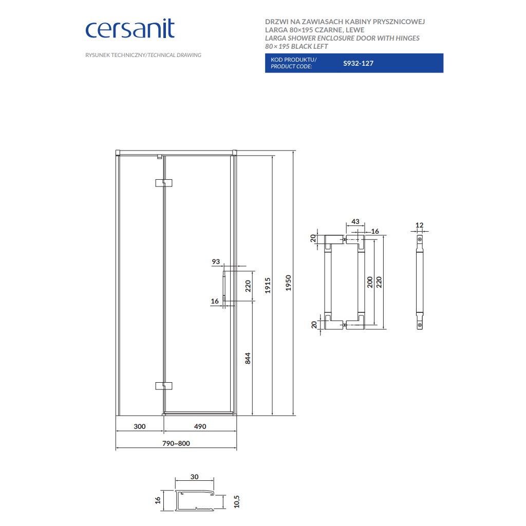 Душові двері у нішу Cersanit Larga L S932-127 80x195 см профиль Чорний (230978) - фото 2 Душові двері у нішу Cersanit Larga L S932-127 80x195 см профиль Чорний (230978) - фото 2
