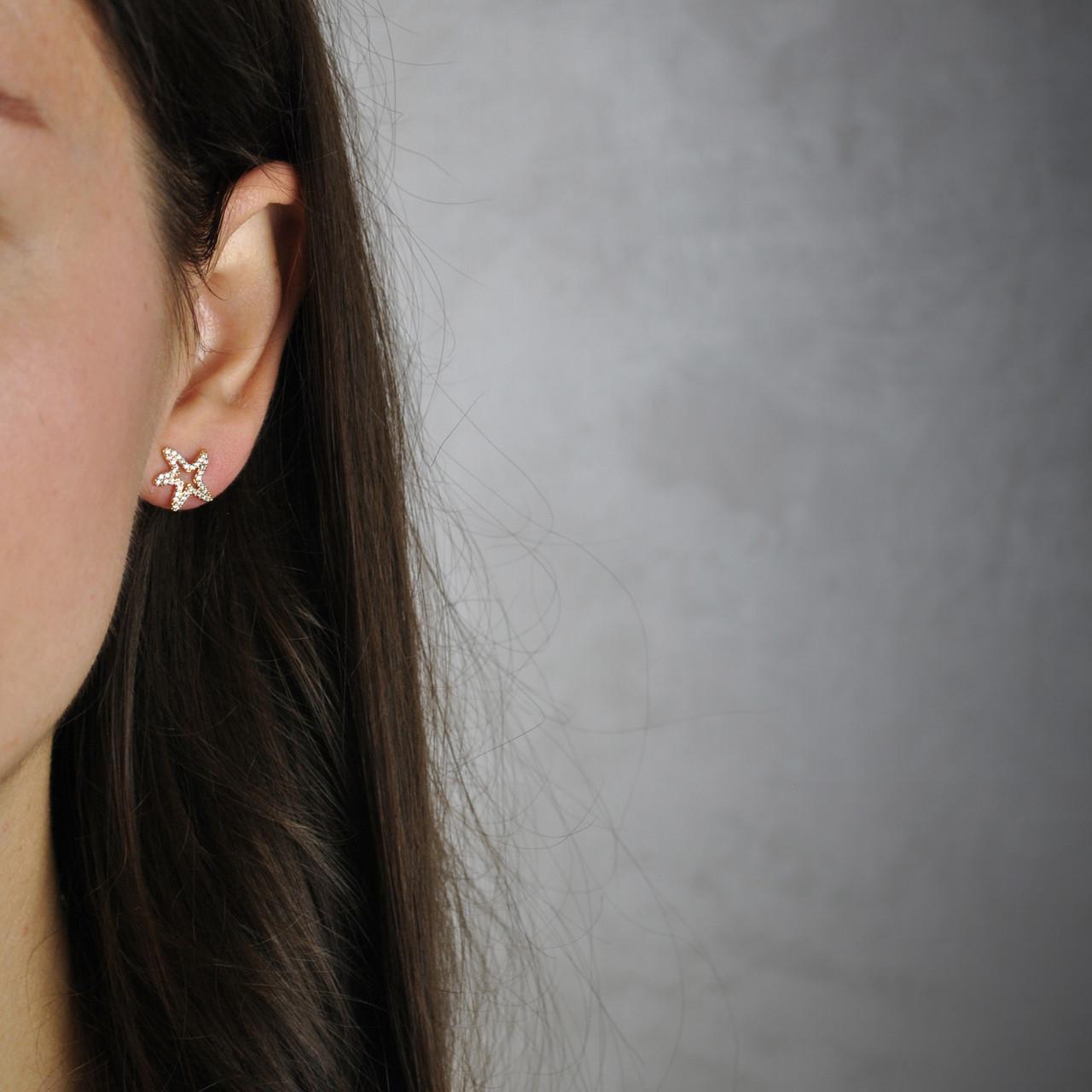 Сережки-цвяшки морські зірки медична сталь позолота (x091-2) - фото 2 Сережки-цвяшки морські зірки медична сталь позолота (x091-2) - фото 2