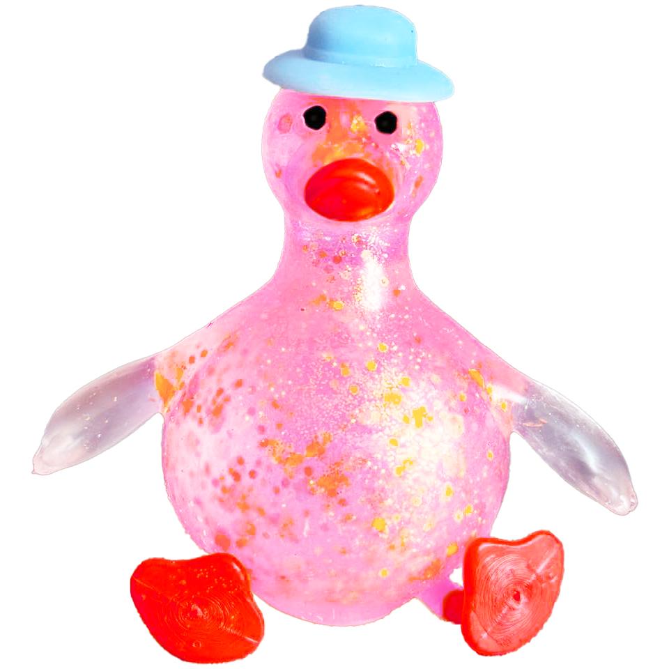 Антистрес сквіші з блискітками Гусак з капелюхом 9,5 см Рожевий (25888253)