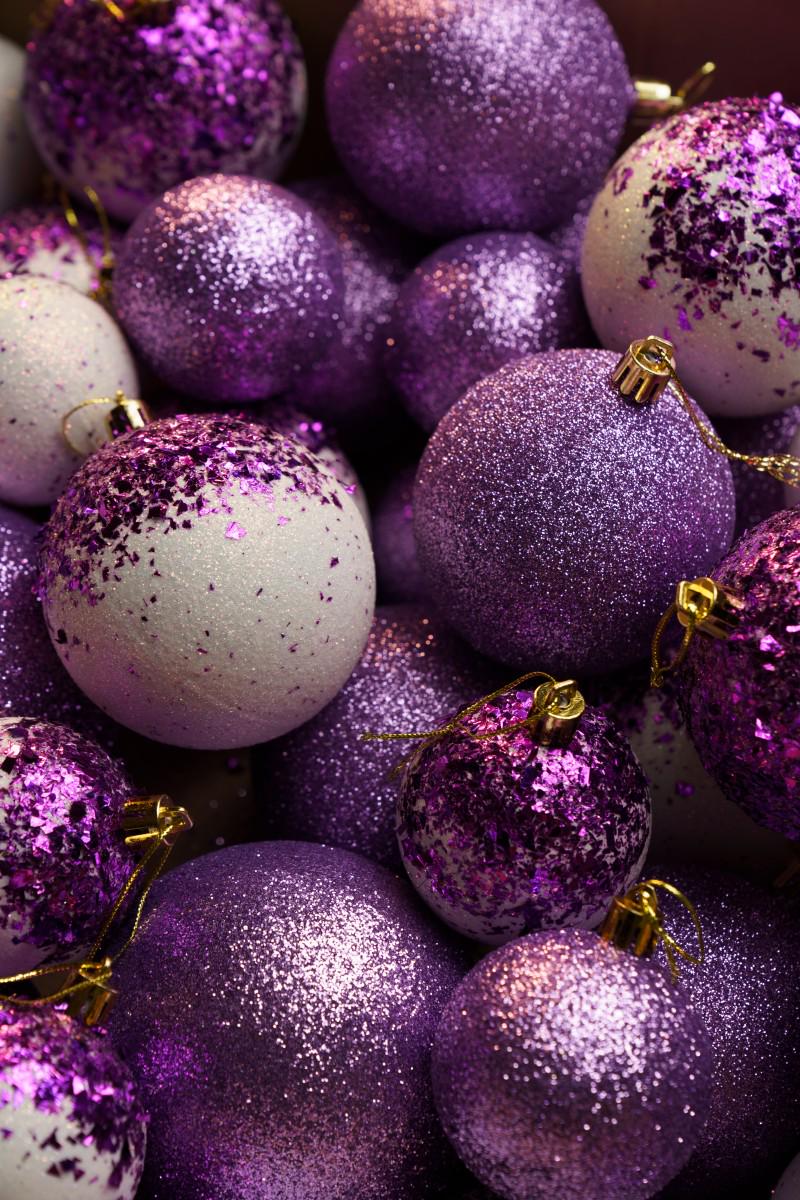 Ялинковий набір куль з блискітками Бите Скло Фіолетовий Білий (VYA678122) - фото 3 Ялинковий набір куль з блискітками Бите Скло Фіолетовий Білий (VYA678122) - фото 3