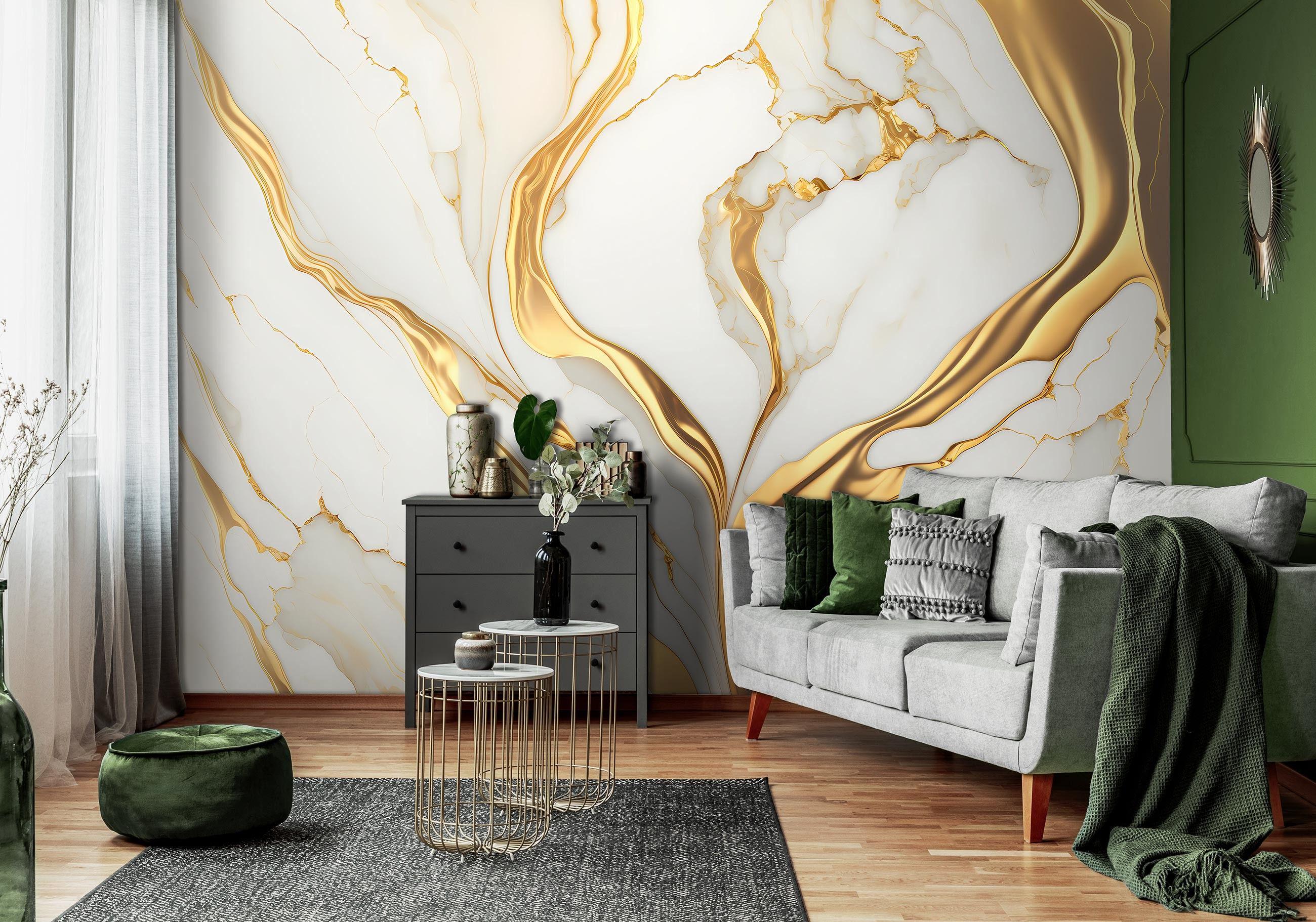 Фотошпалери флізелінові Золотий мармур абстракція з клеєм 416x290 см Білий (14859VEXXXXL) - фото 5