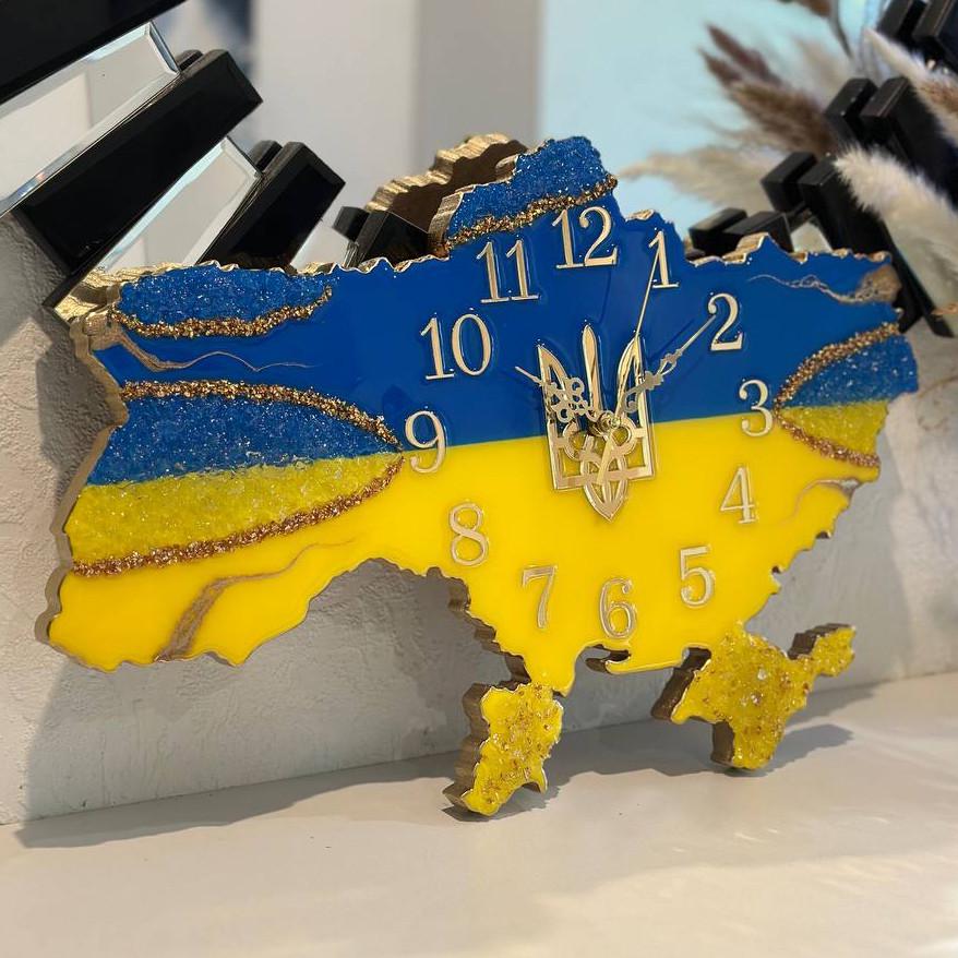 Часы настенные из эпоксидной смолы Карта Украины 140х94 см