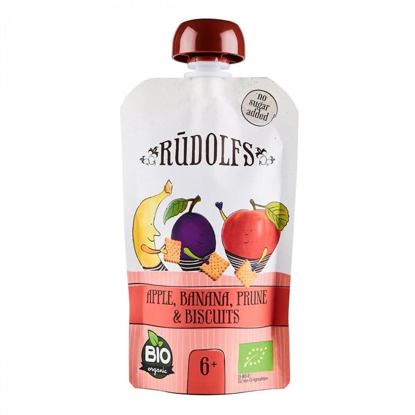 Пюре Rudolfs Смузі яблуко-банан-чорнослив із печивом від 6 місяців органічне 110 г