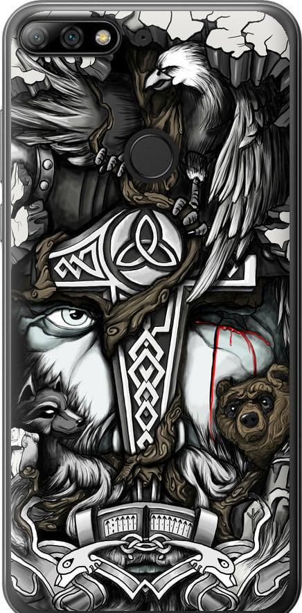Чехол на Huawei Y7 Prime 2018 Тату Викинг (4098t-1509-42517)